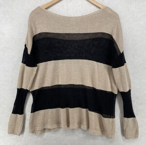 THE FISHER PROJECT EILEEN FISHER Sweater S Small Linen Sheer Stripe Beige Black